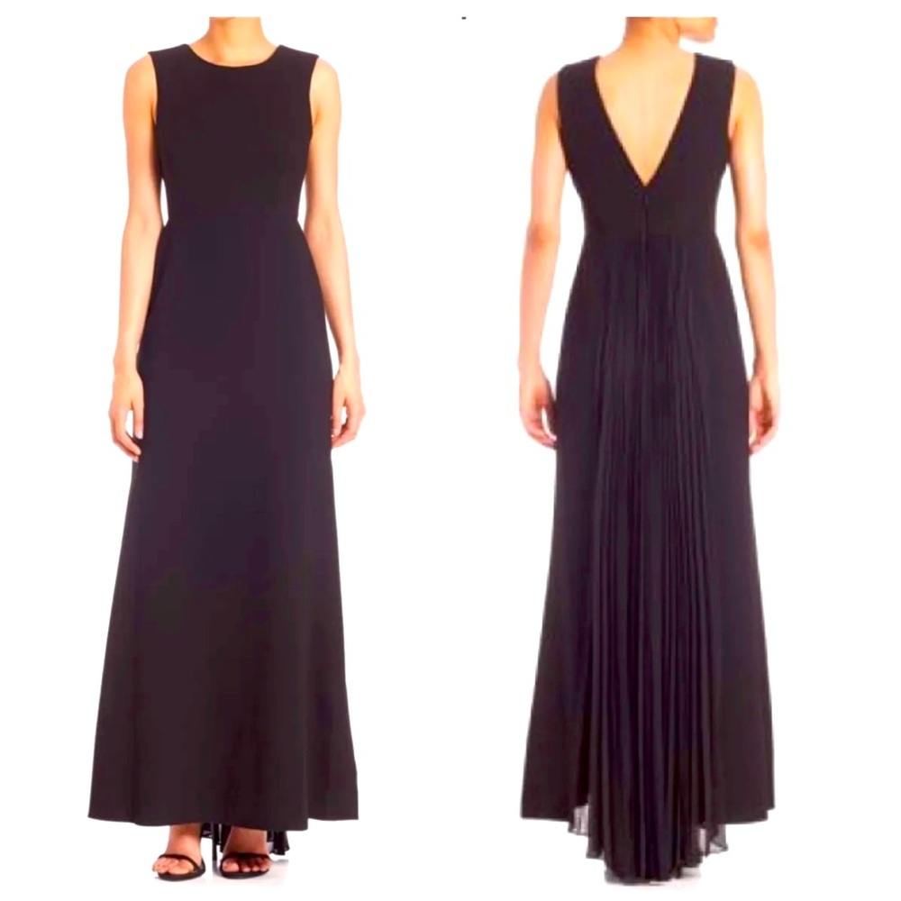 BCBG Max Azria Black Izabelle V-Neck Back Pleated Chiffon Drape